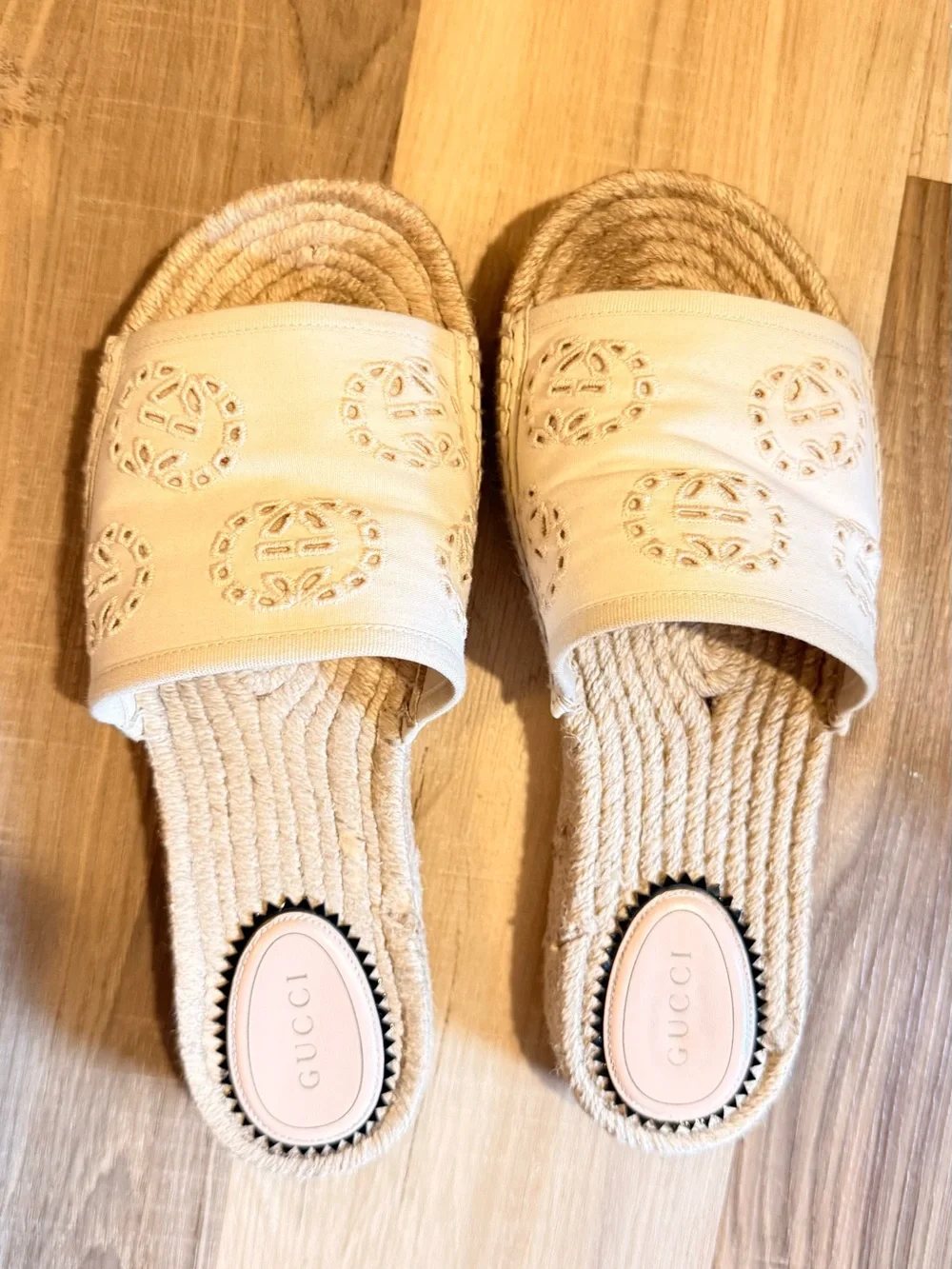 Gucci Cream Espadrille Slide with Woven Jute Platform